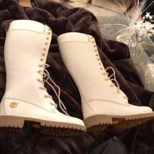 Knee high White leather Timbs